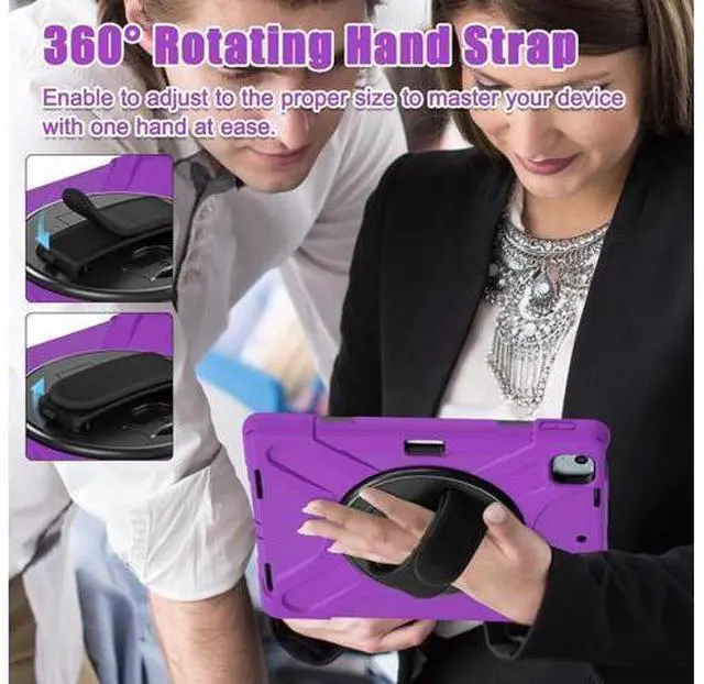 Alt view image 6 of 7 - Case for iPad Air 13 inch (2024) M2 Chip Model A2898/A2899 Heavy Duty Rugged Durability Silicone Tablet Cover with 360° Rotating Hand Strap Foldable Hidden Stand & Shoulder Strap, Purple