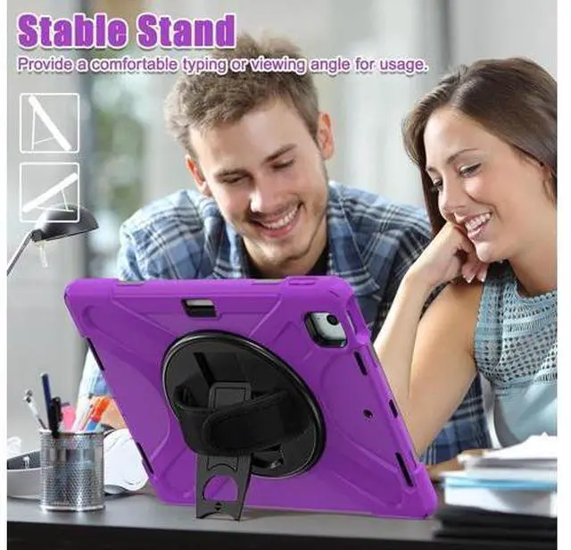 Alt view image 7 of 7 - Case for iPad Air 13 inch (2024) M2 Chip Model A2898/A2899 Heavy Duty Rugged Durability Silicone Tablet Cover with 360° Rotating Hand Strap Foldable Hidden Stand & Shoulder Strap, Purple