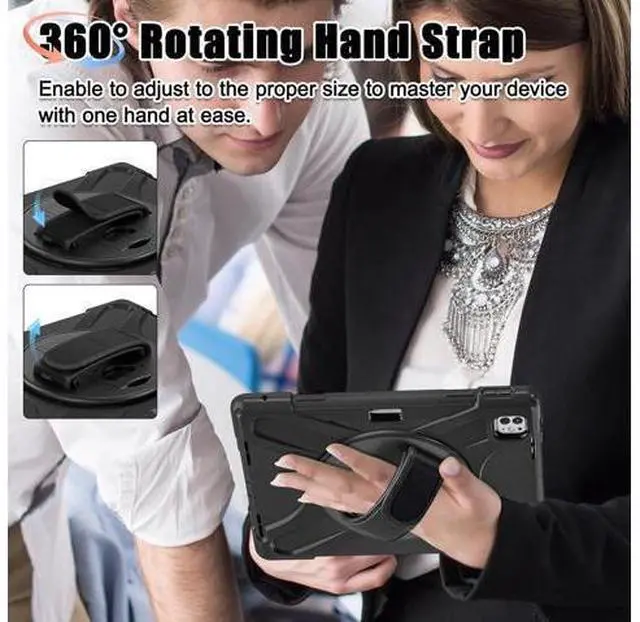Alt view image 6 of 7 - Case for iPad Pro 13-inch (2024) M4 Chip Model A2925 Heavy Duty Rugged Durability Silicone Tablet Cover with 360° Rotating Hand Strap Foldable Hidden Stand & Shoulder Strap, Black