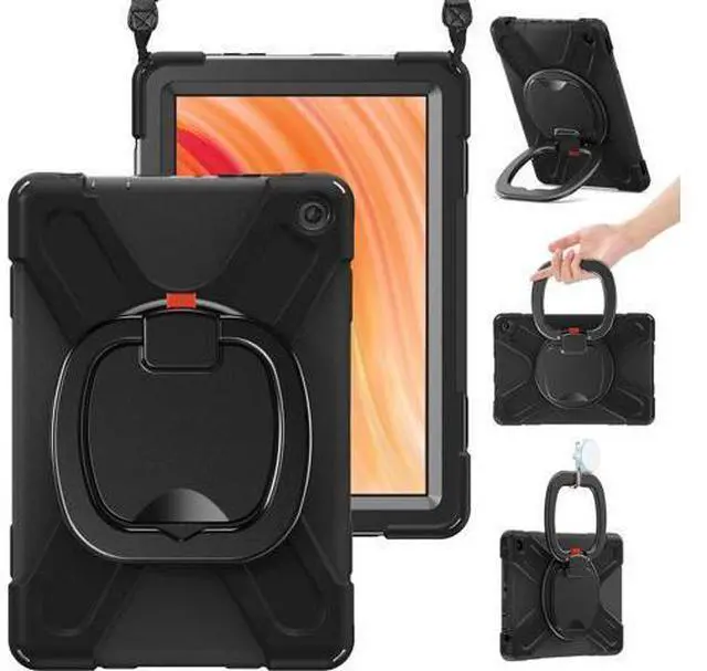 Main image of Shockproof Case for Amazon Fire HD 10 Tablet 10.1 (Only fits 13th generation tablet, 2023 release), Rugged Silicone Cover with 360 Rotating Kickstand & Handle Grip, Shoulder Strap, Black