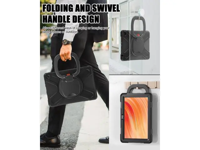 Alt view image 4 of 7 - Shockproof Case for Amazon Fire HD 10 Tablet 10.1 (Only fits 13th generation tablet, 2023 release), Rugged Silicone Cover with 360 Rotating Kickstand & Handle Grip, Shoulder Strap, Black