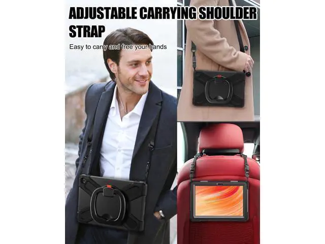 Alt view image 6 of 7 - Shockproof Case for Amazon Fire HD 10 Tablet 10.1 (Only fits 13th generation tablet, 2023 release), Rugged Silicone Cover with 360 Rotating Kickstand & Handle Grip, Shoulder Strap, Black