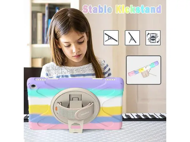 Alt view image 3 of 7 - Fire HD 10 2021 Release Case for Kids, Shockproof Heavy Duty Rugged Cover with Kickstand & Hand Strap and Shoulder Strap for Amazon Fire HD 10 Plus 11th Generation 2021 Release-Colorful Pink