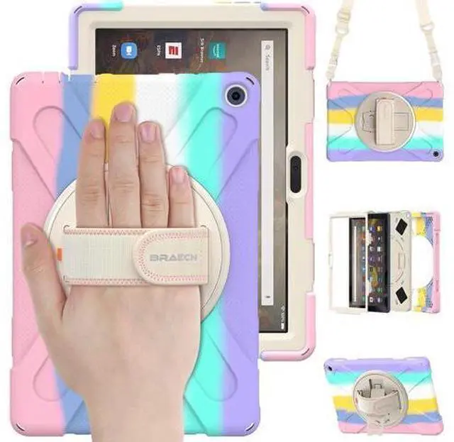 Main image of Fire HD 10 2021 Release Case for Kids, Shockproof Heavy Duty Rugged Cover with Kickstand & Hand Strap and Shoulder Strap for Amazon Fire HD 10 Plus 11th Generation 2021 Release-Colorful Pink