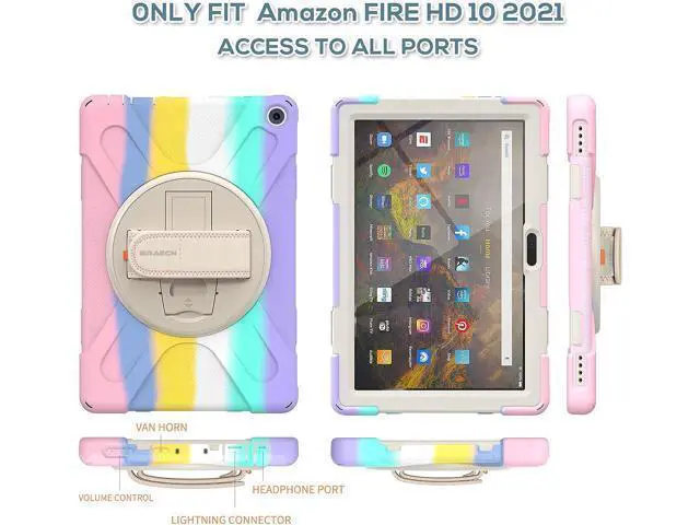 Alt view image 7 of 7 - Fire HD 10 2021 Release Case for Kids, Shockproof Heavy Duty Rugged Cover with Kickstand & Hand Strap and Shoulder Strap for Amazon Fire HD 10 Plus 11th Generation 2021 Release-Colorful Pink