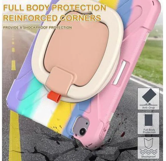 Alt view image 6 of 6 - Case for iPad Air 5th/4th Generation 2022/2020, iPad Pro 11 4th/3rd/2nd/1st Gen Case 2022/2021/2020/2018, Rugged Silicone Cover with Pencil Holder/Stable Kickstand/Shoulder Strap -Colorful Pink