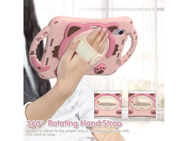 Alt view image 2 of 6 - Kids Case for Apple iPad Mini 6 8.3 Inch 2021, Silicone Shockproof Protective Boy Girl Cover with Pencil Holder Handle Grip Hand Strap Kickstand Shoulder Strap for Model A2567 A2568 A2569-Pink