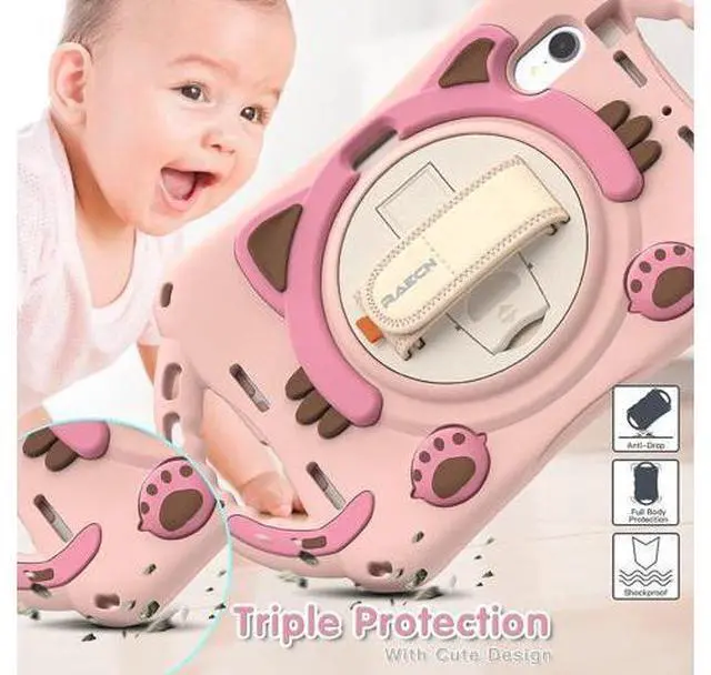 Alt view image 6 of 6 - Kids Case for Apple iPad Mini 6 8.3 Inch 2021, Silicone Shockproof Protective Boy Girl Cover with Pencil Holder Handle Grip Hand Strap Kickstand Shoulder Strap for Model A2567 A2568 A2569-Pink