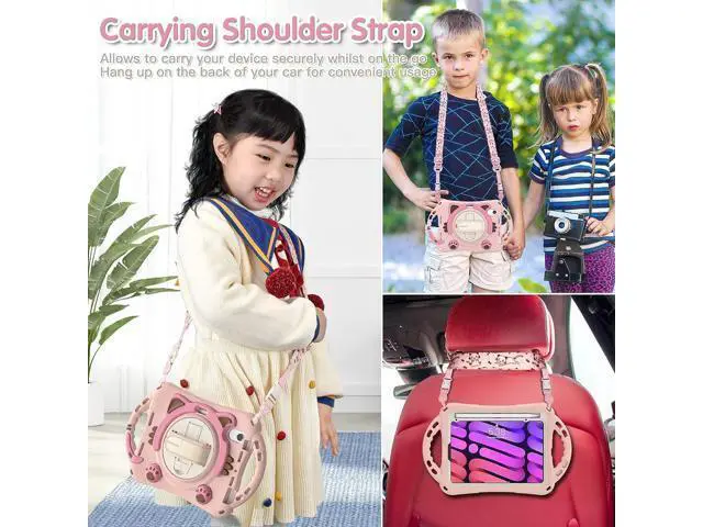 Alt view image 4 of 6 - Kids Case for Apple iPad Mini 6 8.3 Inch 2021, Silicone Shockproof Protective Boy Girl Cover with Pencil Holder Handle Grip Hand Strap Kickstand Shoulder Strap for Model A2567 A2568 A2569-Pink
