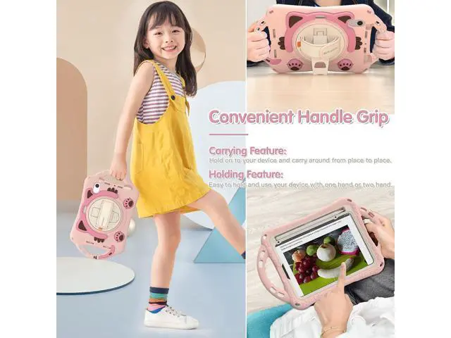 Alt view image 5 of 6 - Kids Case for Apple iPad Mini 6 8.3 Inch 2021, Silicone Shockproof Protective Boy Girl Cover with Pencil Holder Handle Grip Hand Strap Kickstand Shoulder Strap for Model A2567 A2568 A2569-Pink