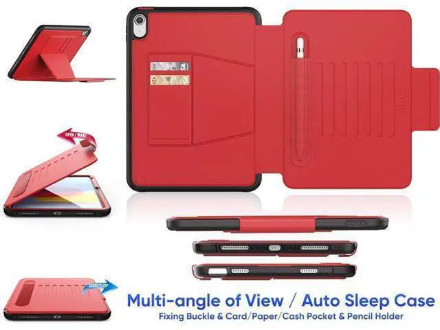 Alt view image 2 of 6 - Pad 10th Generation Case 10.9'', Strong Magnetic Auto Sleep Shockproof Case with Absorbing Multi-Angles Stand, Pen Holder, Card Slot for Pad 10.9 Inch 2022 (Red)