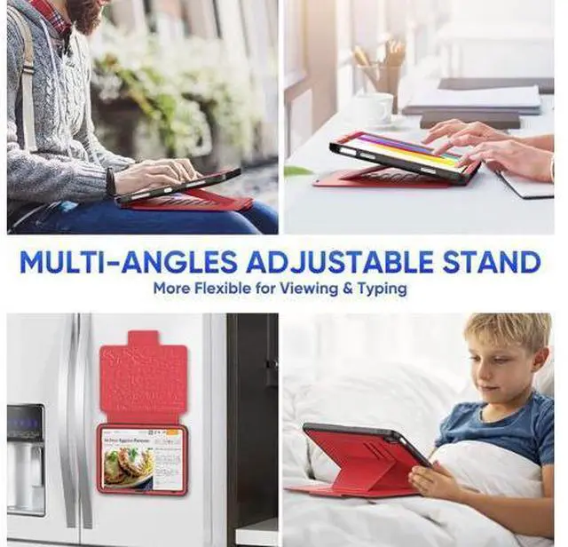 Alt view image 3 of 6 - Pad 10th Generation Case 10.9'', Strong Magnetic Auto Sleep Shockproof Case with Absorbing Multi-Angles Stand, Pen Holder, Card Slot for Pad 10.9 Inch 2022 (Red)