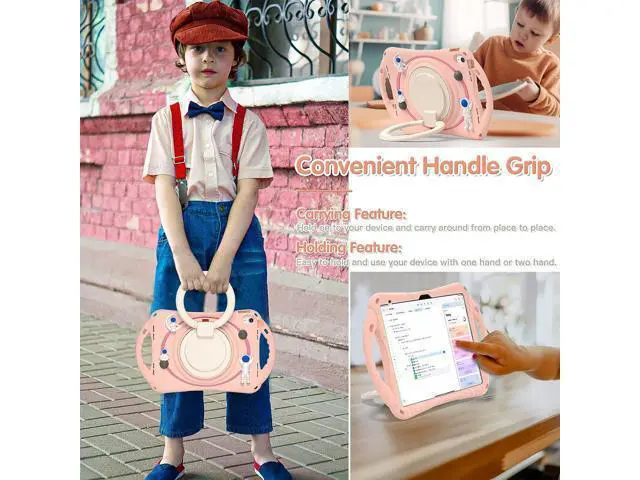 Alt view image 4 of 7 - 3D Cute Space Astronauts Case for iPad 10th Generation 10.9 Inch 2022 A2696 A2757 A2777, Silicone Kids Girls Spaceman Case with Pencil Holder,Carrying Shoulder Strap,Handle Grip,Kickstand-Pink