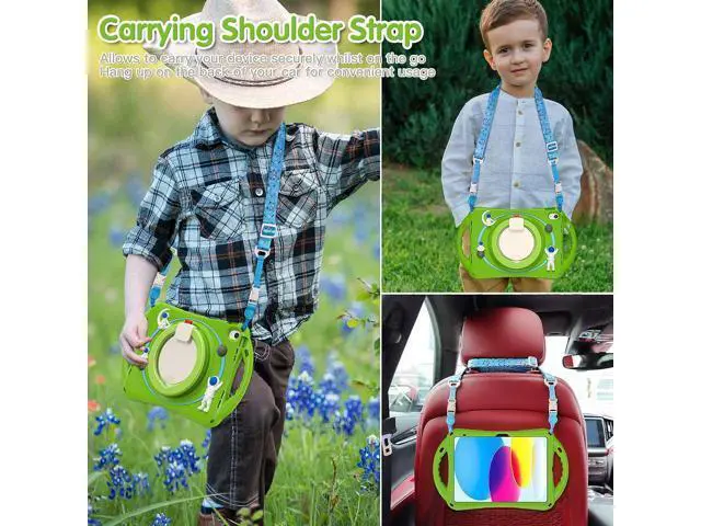Alt view image 5 of 7 - 3D Kawaii Astronauts Case for iPad 10th Generation 10.9 Inch 2022 A2696 A2757 A2777, Silicone Kids Boys Spaceman Case with Pencil Holder,Carrying Shoulder Strap,Handle Grip,Kickstand-Frog Green