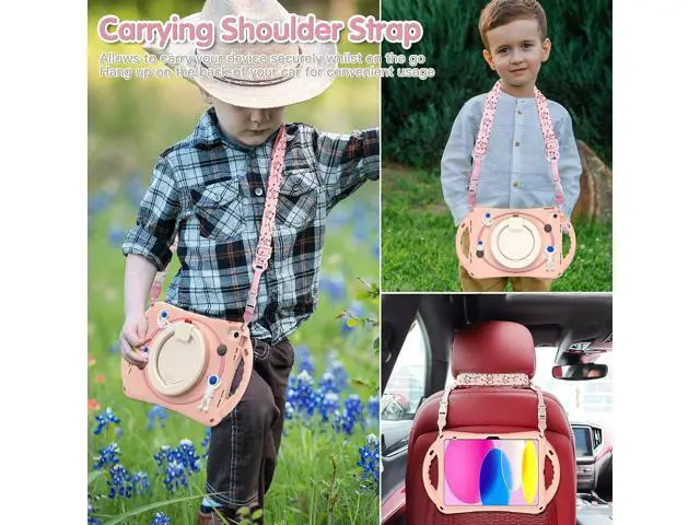 Alt view image 5 of 7 - 3D Cute Space Astronauts Case for iPad 10th Generation 10.9 Inch 2022 A2696 A2757 A2777, Silicone Kids Girls Spaceman Case with Pencil Holder,Carrying Shoulder Strap,Handle Grip,Kickstand-Pink