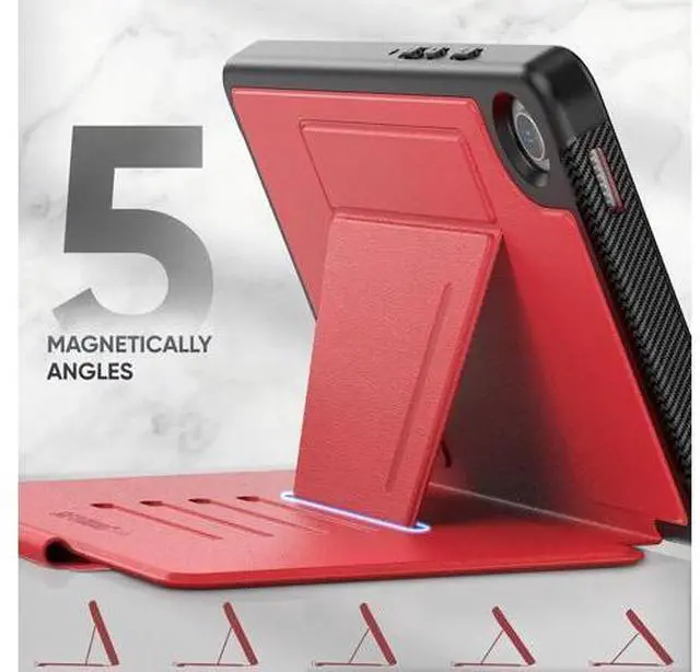 Alt view image 2 of 7 - for Galaxy Tab A9 5G Tablet Case 8.7'', Smart Auto Sleep Cover with Magnetic Multi-Angles Stand, Card Slot for Galaxy Tab A9 8.7'' SM-X110/X115/X117 (Red)