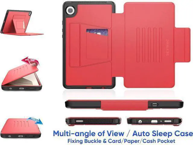 Alt view image 4 of 7 - for Galaxy Tab A9 5G Tablet Case 8.7'', Smart Auto Sleep Cover with Magnetic Multi-Angles Stand, Card Slot for Galaxy Tab A9 8.7'' SM-X110/X115/X117 (Red)