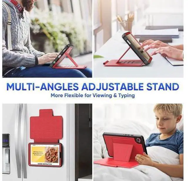 Alt view image 5 of 7 - for Galaxy Tab A9 5G Tablet Case 8.7'', Smart Auto Sleep Cover with Magnetic Multi-Angles Stand, Card Slot for Galaxy Tab A9 8.7'' SM-X110/X115/X117 (Red)
