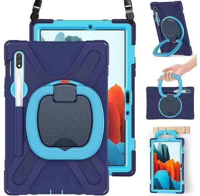 Main image of Galaxy Tab S8 Plus/S7 FE/S7 Plus 12.4 Case 2022 (SM-X800/T730/T970), Rugged Silicone Case with Handle Grip,Kickstand,Shoulder Strap,S Pen Holder for Samsung Galaxy Tab S8+ /S7+ 2022-Navy Blue