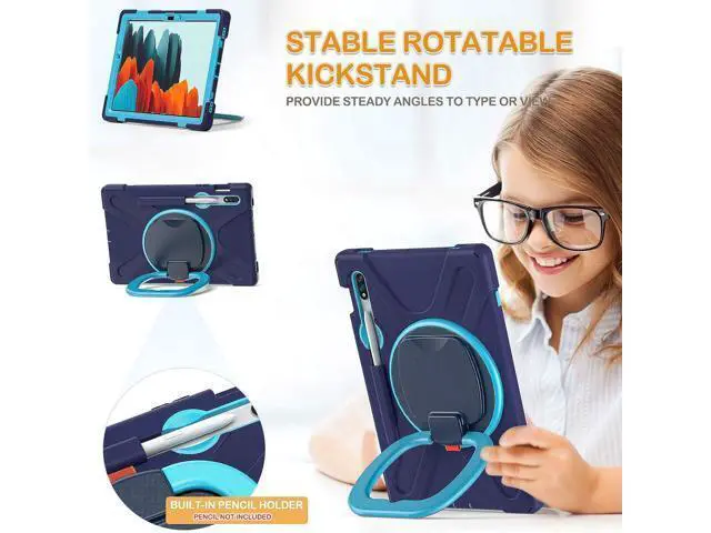 Alt view image 3 of 6 - Galaxy Tab S8 Plus/S7 FE/S7 Plus 12.4 Case 2022 (SM-X800/T730/T970), Rugged Silicone Case with Handle Grip,Kickstand,Shoulder Strap,S Pen Holder for Samsung Galaxy Tab S8+ /S7+ 2022-Navy Blue