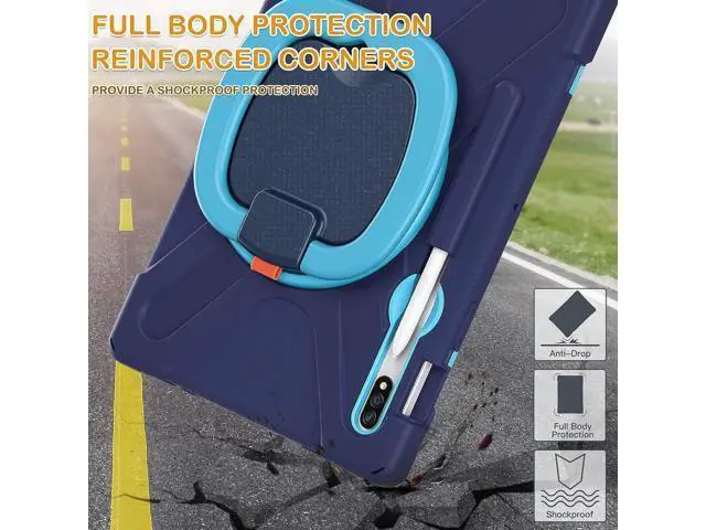Alt view image 6 of 6 - Galaxy Tab S8 Plus/S7 FE/S7 Plus 12.4 Case 2022 (SM-X800/T730/T970), Rugged Silicone Case with Handle Grip,Kickstand,Shoulder Strap,S Pen Holder for Samsung Galaxy Tab S8+ /S7+ 2022-Navy Blue