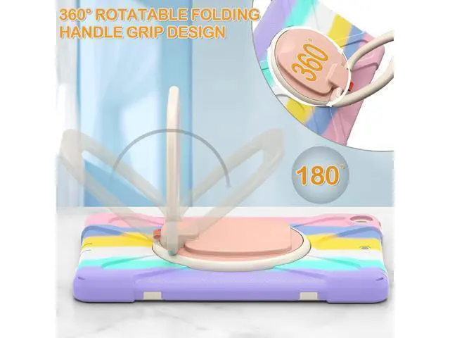 Alt view image 2 of 7 - New iPad 10.2 Case for 2021 iPad 9th Generation, Shockproof Protective Silicone Cover with Pencil Holder &Rotating Handle Grip &Shoulder Strap for iPad 9th/8th/7th Generation, Colourful Pink