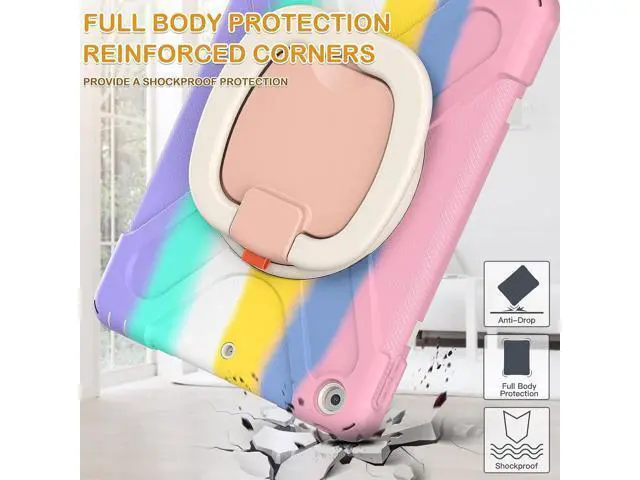 Alt view image 6 of 7 - New iPad 10.2 Case for 2021 iPad 9th Generation, Shockproof Protective Silicone Cover with Pencil Holder &Rotating Handle Grip &Shoulder Strap for iPad 9th/8th/7th Generation, Colourful Pink