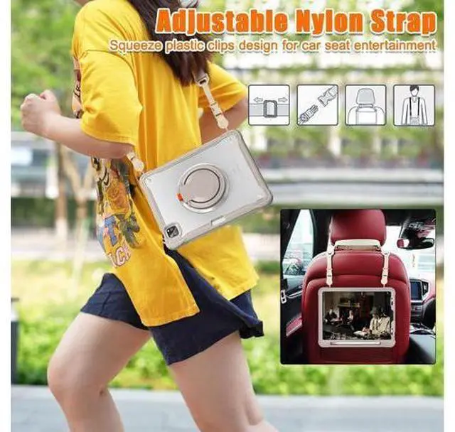 Alt view image 7 of 7 - Case for iPad Pro 12.9-inch 2022 6th M2 /2021 (5rd Generation) / iPad Pro 12.9" 4th/3rd Gen Heavy Duty Rugged Shockproof Tablet Cover with 360° Rotating Hand Strap & Shoulder Strap, Khaki