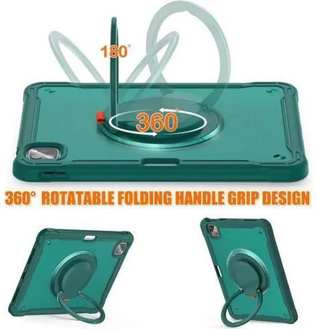 Alt view image 3 of 7 - Case for iPad Pro 12.9-inch 2022 6th M2 /2021 (5rd Generation) / iPad Pro 12.9" 4th/3rd Gen Heavy Duty Rugged Shockproof Tablet Cover with 360° Rotating Hand Strap & Shoulder Strap, Teal