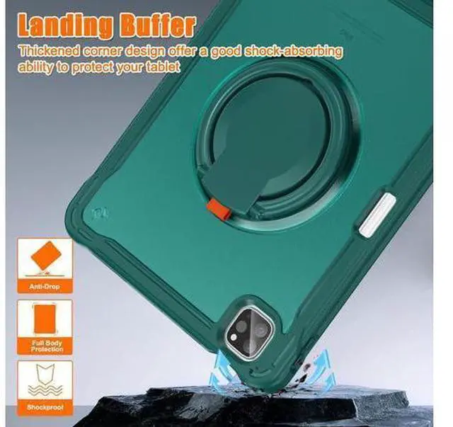Alt view image 5 of 7 - Case for iPad Pro 12.9-inch 2022 6th M2 /2021 (5rd Generation) / iPad Pro 12.9" 4th/3rd Gen Heavy Duty Rugged Shockproof Tablet Cover with 360° Rotating Hand Strap & Shoulder Strap, Teal