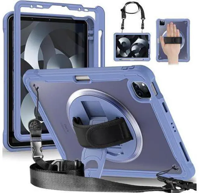 Main image of Case for iPad Pro 12.9-inch 2022 6th M2 /2021 (5rd Generation) / iPad Pro 12.9" 4th/3rd Gen Heavy Duty Rugged Shockproof Tablet Cover with 360° Rotating Hand Strap & Shoulder Strap, Lavender