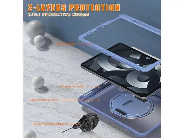 Alt view image 3 of 7 - Case for iPad Pro 12.9-inch 2022 6th M2 /2021 (5rd Generation) / iPad Pro 12.9" 4th/3rd Gen Heavy Duty Rugged Shockproof Tablet Cover with 360° Rotating Hand Strap & Shoulder Strap, Lavender