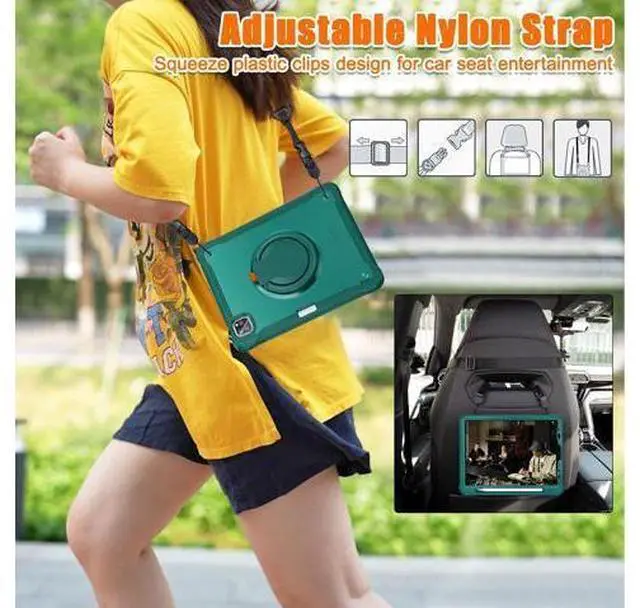 Alt view image 7 of 7 - Case for iPad Pro 12.9-inch 2022 6th M2 /2021 (5rd Generation) / iPad Pro 12.9" 4th/3rd Gen Heavy Duty Rugged Shockproof Tablet Cover with 360° Rotating Hand Strap & Shoulder Strap, Teal