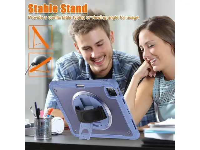 Alt view image 6 of 7 - Case for iPad Pro 12.9-inch 2022 6th M2 /2021 (5rd Generation) / iPad Pro 12.9" 4th/3rd Gen Heavy Duty Rugged Shockproof Tablet Cover with 360° Rotating Hand Strap & Shoulder Strap, Lavender
