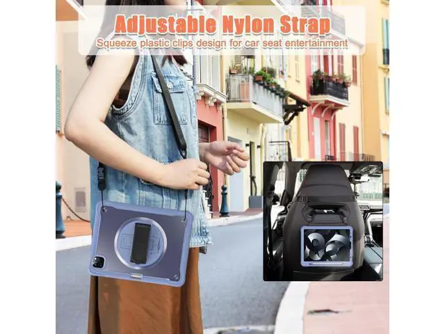Alt view image 7 of 7 - Case for iPad Pro 12.9-inch 2022 6th M2 /2021 (5rd Generation) / iPad Pro 12.9" 4th/3rd Gen Heavy Duty Rugged Shockproof Tablet Cover with 360° Rotating Hand Strap & Shoulder Strap, Lavender