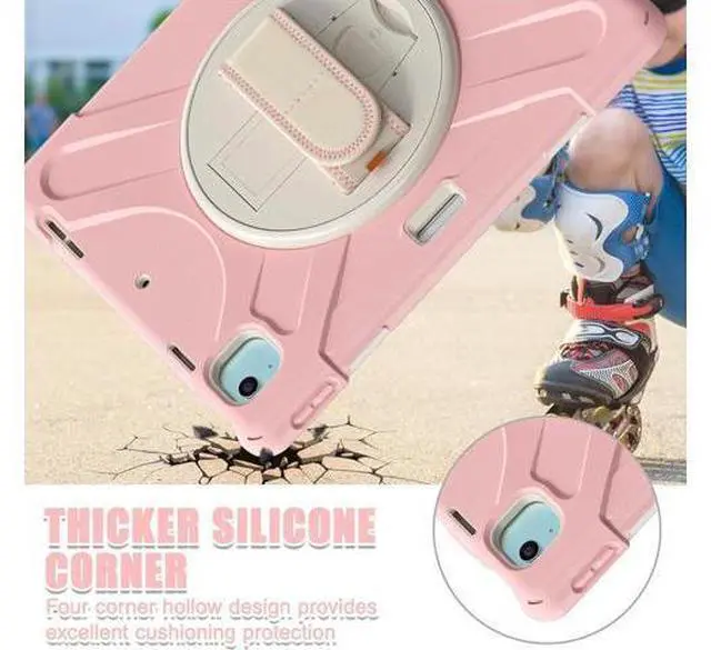 Alt view image 4 of 7 - Case for iPad Air 13-inch (2024) M2 Chip Model A2898 Heavy Duty Rugged Durability Silicone Tablet Cover with 360° Rotating Hand Strap Foldable Hidden Stand & Shoulder Strap, Pink