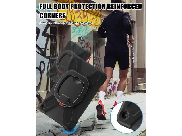 Alt view image 5 of 7 - Shockproof Case for Amazon Fire HD 10 Tablet 10.1 (Only fits 13th generation tablet, 2023 release), Rugged Silicone Cover with 360 Rotating Kickstand & Handle Grip, Shoulder Strap, Black