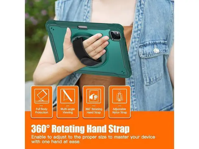 Alt view image 5 of 7 - Ultimate Case for iPad Pro 12.9-inch 2022 6th M2 /2021 (5rd Generation) / iPad Pro 12.9" 4th/3rd Gen Rugged Shockproof Tablet Cover with 360° Rotatable Kickstand & Shoulder Strap, Blue