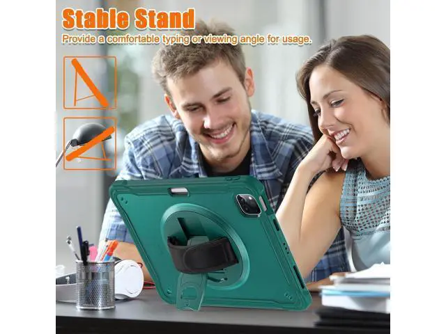 Alt view image 6 of 7 - Ultimate Case for iPad Pro 12.9-inch 2022 6th M2 /2021 (5rd Generation) / iPad Pro 12.9" 4th/3rd Gen Rugged Shockproof Tablet Cover with 360° Rotatable Kickstand & Shoulder Strap, Blue