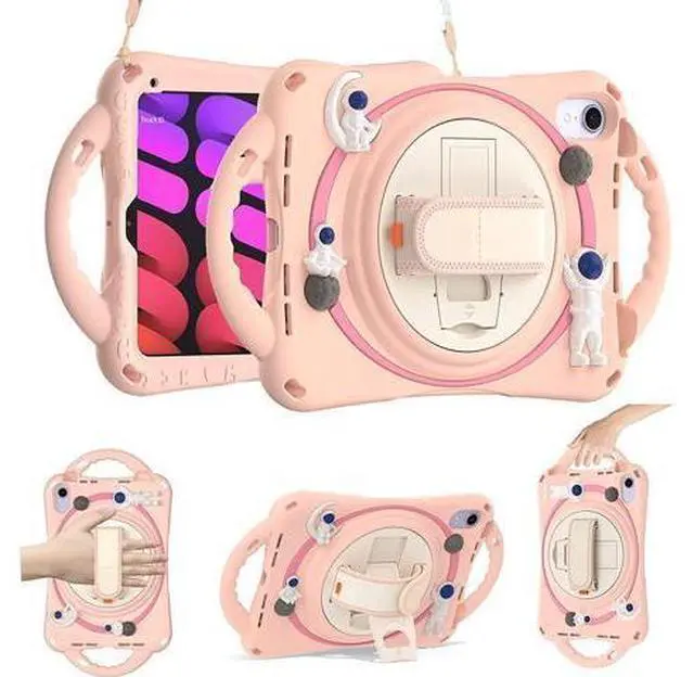 Main image of Kid Case for New iPad Mini 6(8.3 inch 2021), Shockproof Rubber Mini 6 Case A2567/A2568/A2569 with Pencil Holder+Kickstand+Hand Strap+Shoulder Belt Handle Grip, Pink