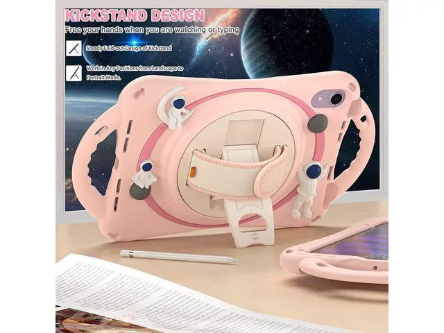 Alt view image 3 of 7 - Kid Case for New iPad Mini 6(8.3 inch 2021), Shockproof Rubber Mini 6 Case A2567/A2568/A2569 with Pencil Holder+Kickstand+Hand Strap+Shoulder Belt Handle Grip, Pink