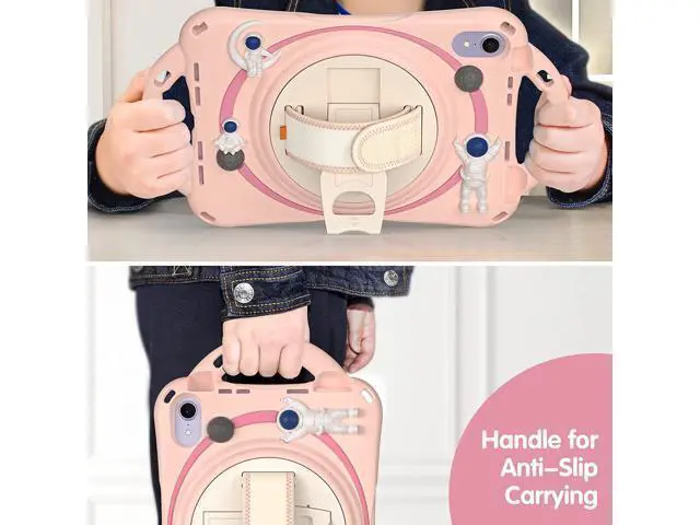 Alt view image 4 of 7 - Kid Case for New iPad Mini 6(8.3 inch 2021), Shockproof Rubber Mini 6 Case A2567/A2568/A2569 with Pencil Holder+Kickstand+Hand Strap+Shoulder Belt Handle Grip, Pink