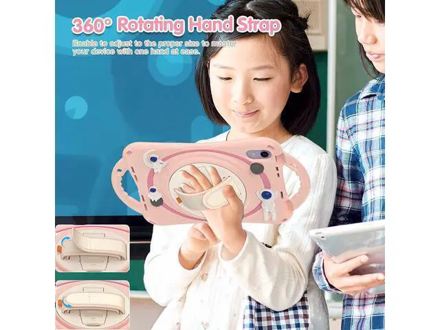 Alt view image 2 of 7 - Kid Case for New iPad Mini 6(8.3 inch 2021), Shockproof Rubber Mini 6 Case A2567/A2568/A2569 with Pencil Holder+Kickstand+Hand Strap+Shoulder Belt Handle Grip, Pink