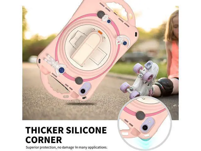 Alt view image 6 of 7 - Kid Case for New iPad Mini 6(8.3 inch 2021), Shockproof Rubber Mini 6 Case A2567/A2568/A2569 with Pencil Holder+Kickstand+Hand Strap+Shoulder Belt Handle Grip, Pink