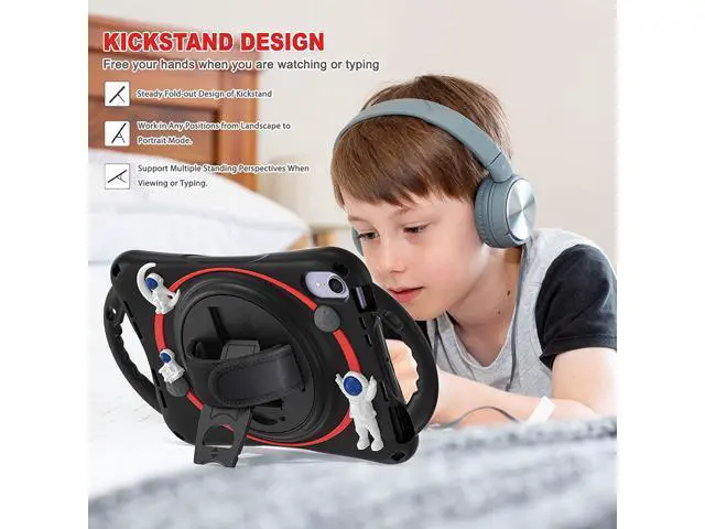 Alt view image 2 of 7 - Kid Case for New iPad Mini 6(8.3 inch 2021), Shockproof Rubber Mini 6 Case A2567/A2568/A2569 with Pencil Holder+Kickstand+Hand Strap+Shoulder Belt Handle Grip,Black