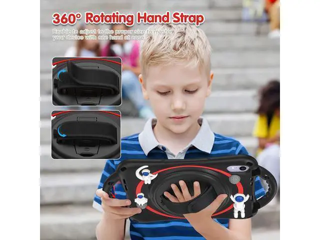 Alt view image 3 of 7 - Kid Case for New iPad Mini 6(8.3 inch 2021), Shockproof Rubber Mini 6 Case A2567/A2568/A2569 with Pencil Holder+Kickstand+Hand Strap+Shoulder Belt Handle Grip,Black