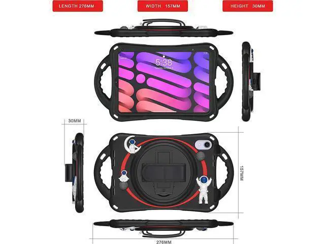 Alt view image 7 of 7 - Kid Case for New iPad Mini 6(8.3 inch 2021), Shockproof Rubber Mini 6 Case A2567/A2568/A2569 with Pencil Holder+Kickstand+Hand Strap+Shoulder Belt Handle Grip,Black