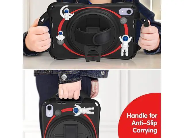 Alt view image 4 of 7 - Kid Case for New iPad Mini 6(8.3 inch 2021), Shockproof Rubber Mini 6 Case A2567/A2568/A2569 with Pencil Holder+Kickstand+Hand Strap+Shoulder Belt Handle Grip,Black