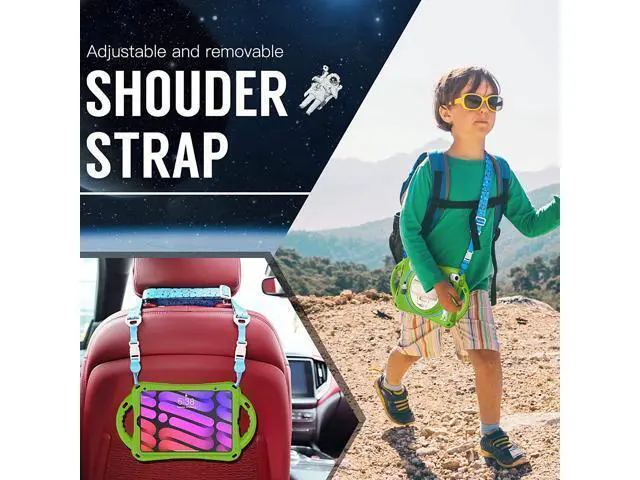 Alt view image 5 of 7 - Kid Case for New iPad Mini 6(8.3 inch 2021), Shockproof Silicone Mini 6 Case A2567/A2568/A2569 with Pencil Holder+Kickstand+Hand Strap+Shoulder Belt Handle Grip, Glass Green