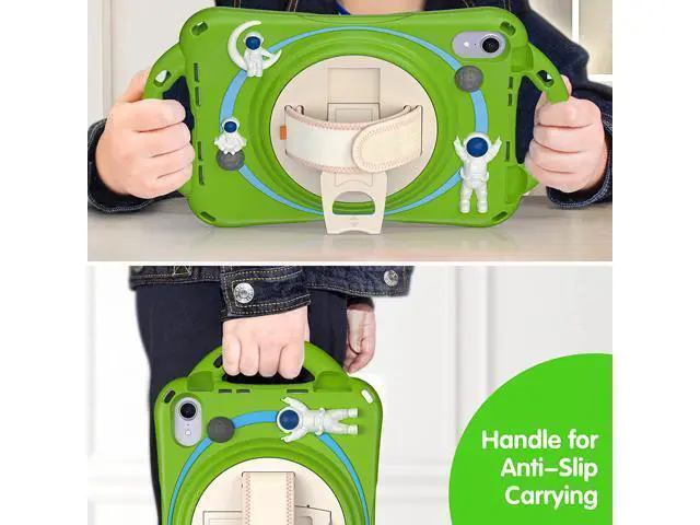Alt view image 4 of 7 - Kid Case for New iPad Mini 6(8.3 inch 2021), Shockproof Silicone Mini 6 Case A2567/A2568/A2569 with Pencil Holder+Kickstand+Hand Strap+Shoulder Belt Handle Grip, Glass Green
